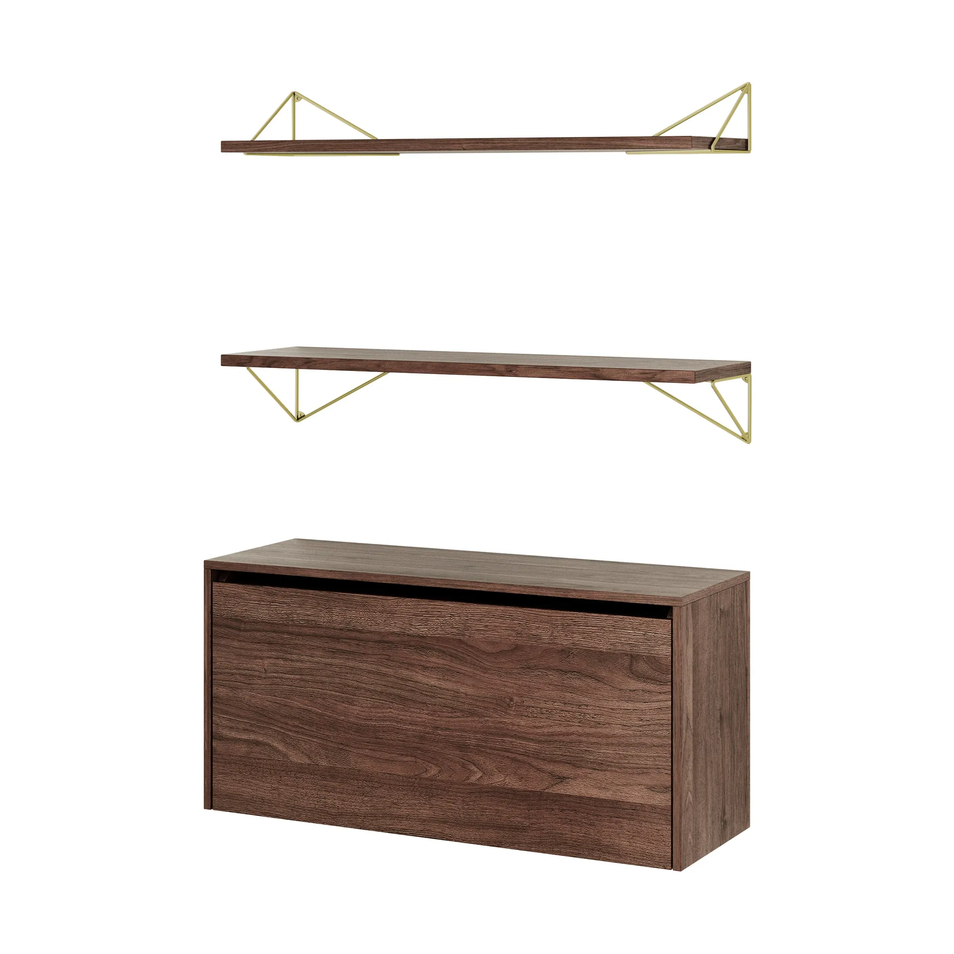 Pythagoras Bundle F shelving system walnut-brass,  Maze