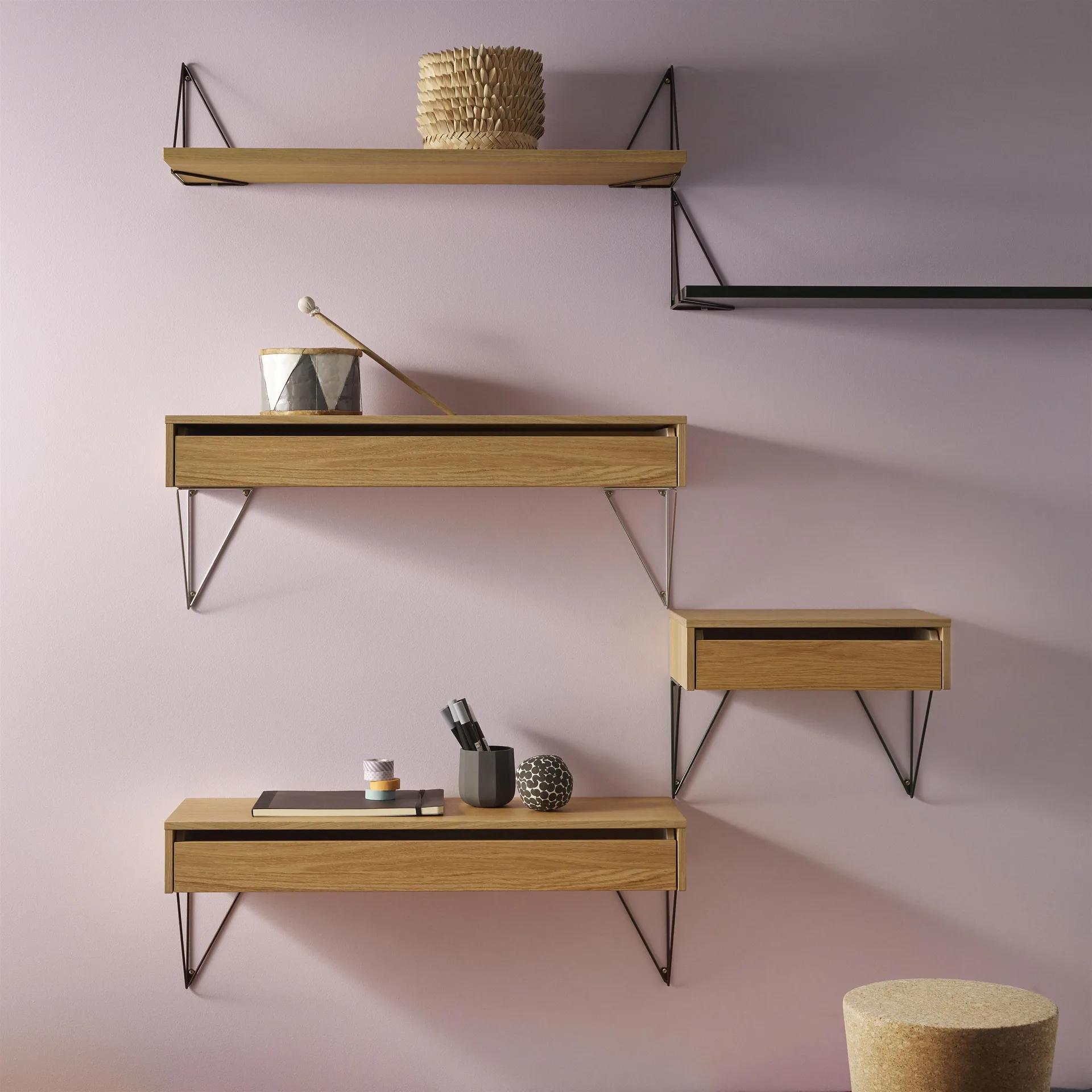 Pythagoras shelf, Large, oak Maze