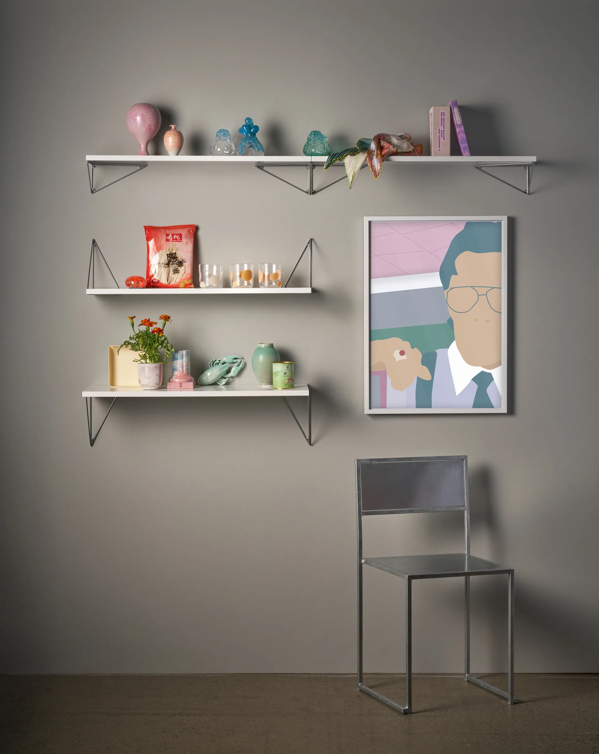 Pythagoras shelf, white-chrome, 20x80 cm,  Maze