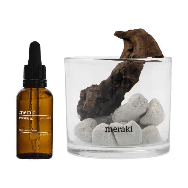 Meraki diffuser lava stone and wood incl. oil - Herbal calm, White - Meraki