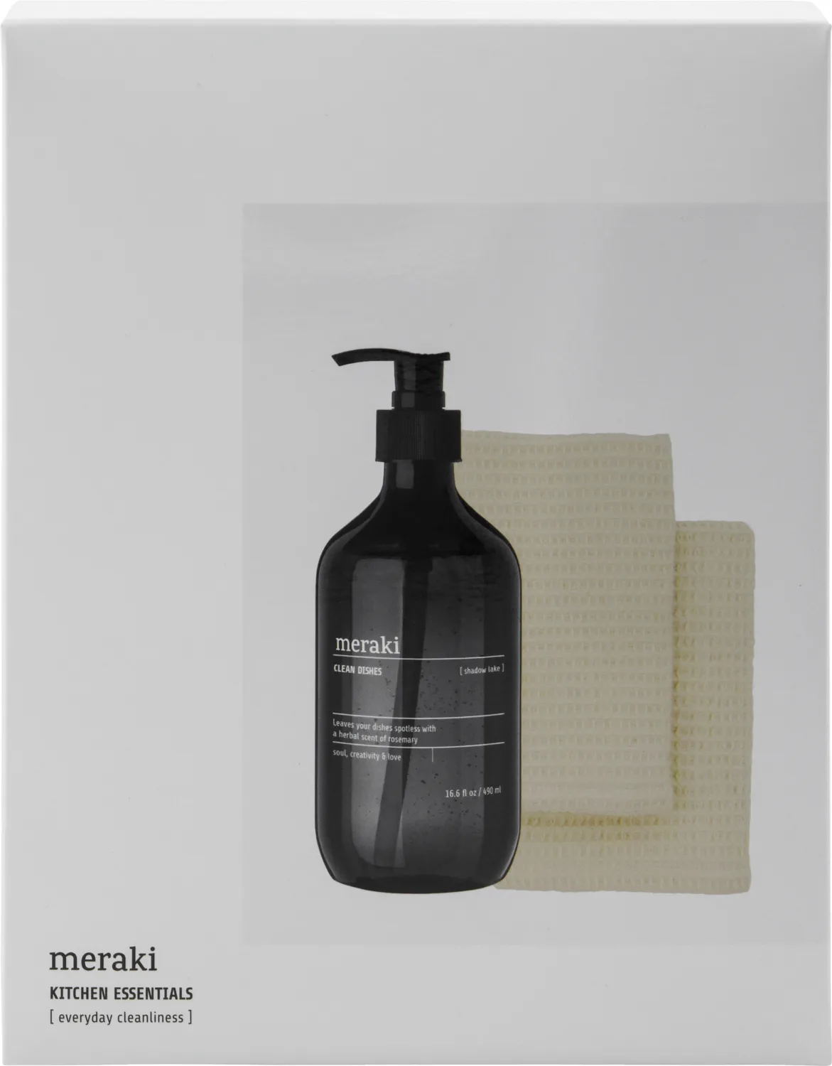 Meraki gift set dish soap and dishcloth 3 pieces, Shadow lake Meraki