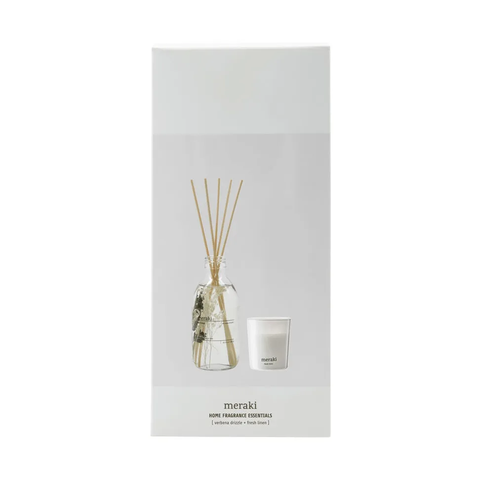Meraki gift set reed diffuser and scented candle, Verbena drizzle-fresh linen Meraki