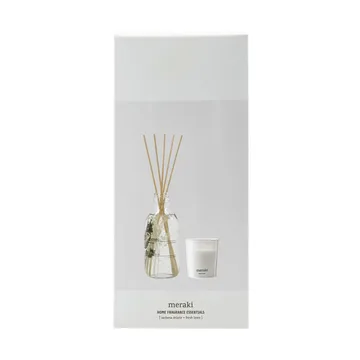 Meraki gift set reed diffuser and scented candle - Verbena drizzle-fresh linen - Meraki
