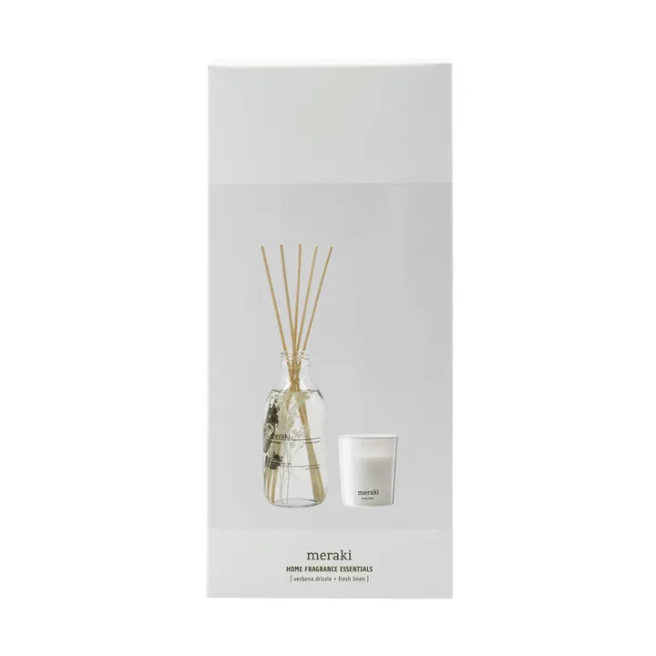 Meraki gift set reed diffuser and scented candle - Verbena drizzle-fresh linen - Meraki