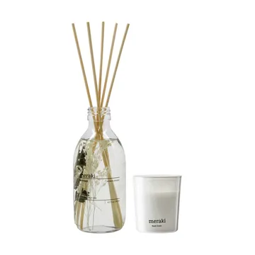 Meraki gift set reed diffuser and scented candle - Verbena drizzle-fresh linen - Meraki