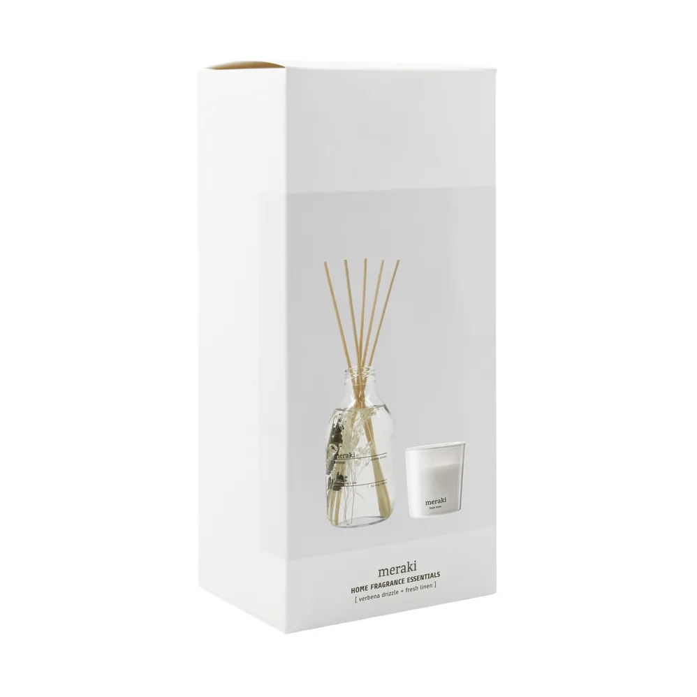 Meraki gift set reed diffuser and scented candle, Verbena drizzle-fresh linen Meraki