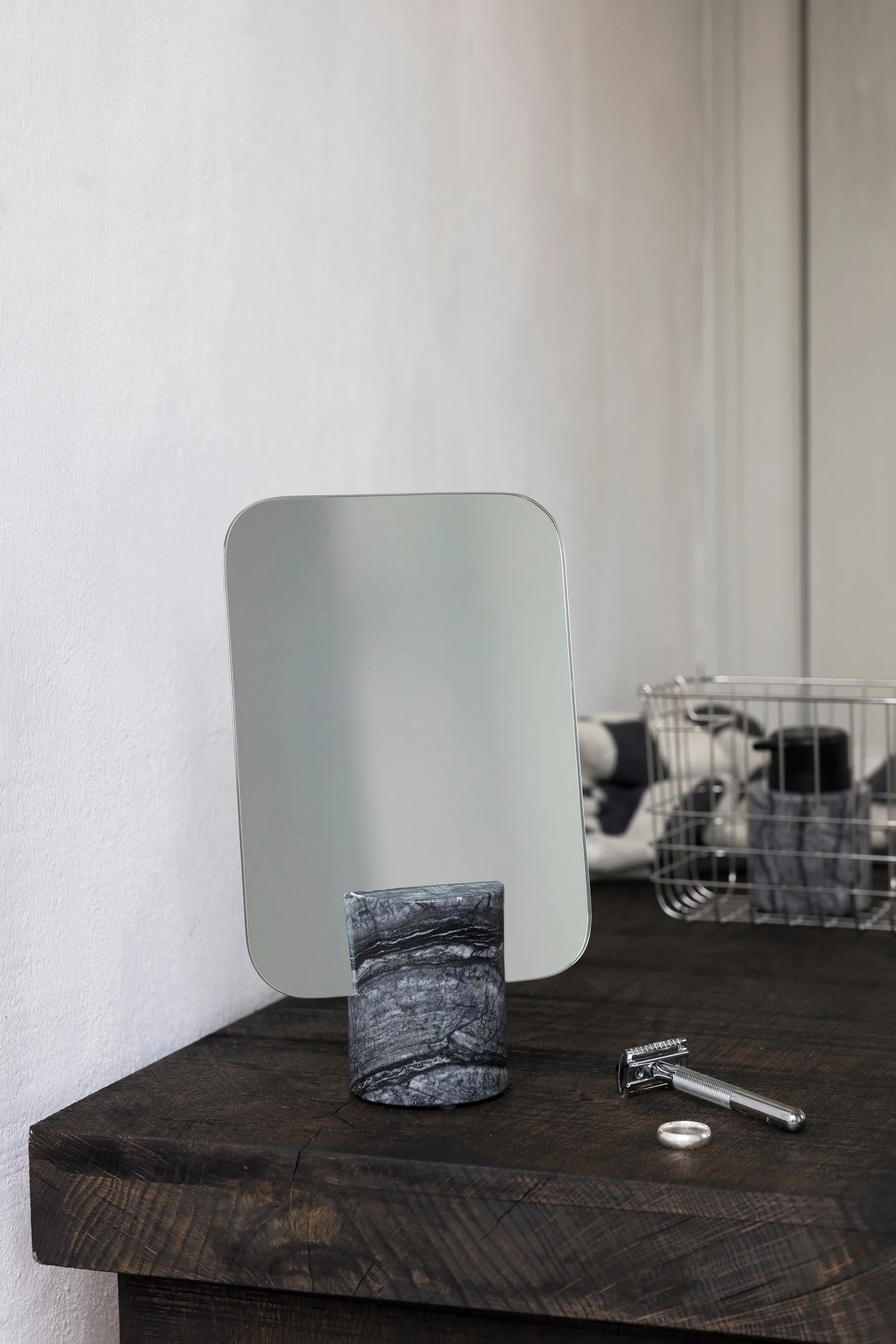 Marble vanity mirror, Black-grey, 30 cm Mette Ditmer