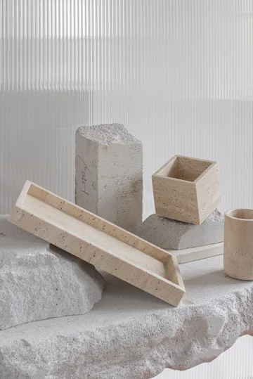 Travertine cube 10x10 cm. - Linen - Mette Ditmer