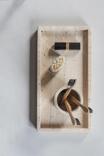 Travertine decorative tray 16x31 cm - Linen - Mette Ditmer