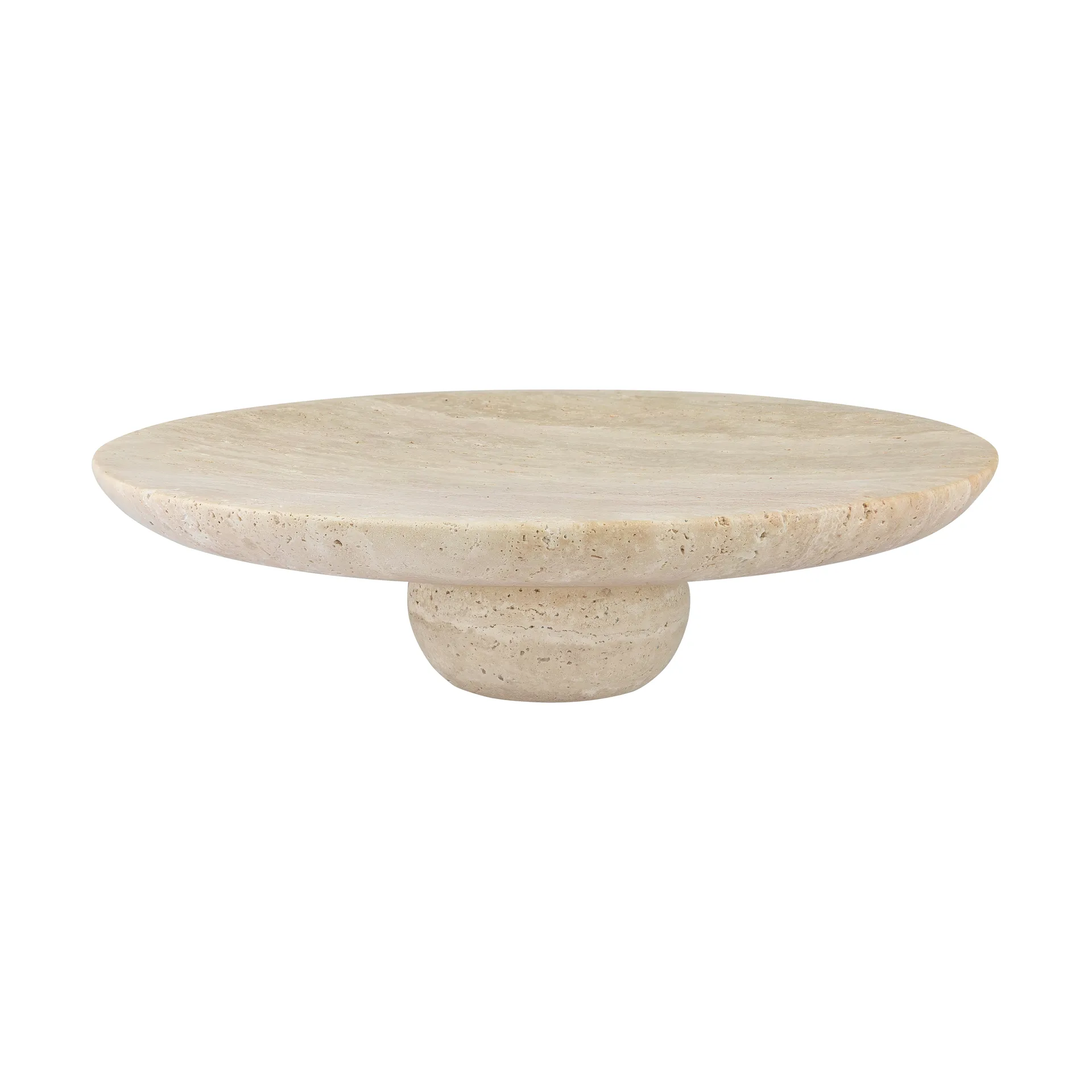 Travertine pedestal, Linen, Ø32x8.5 cm Mette Ditmer