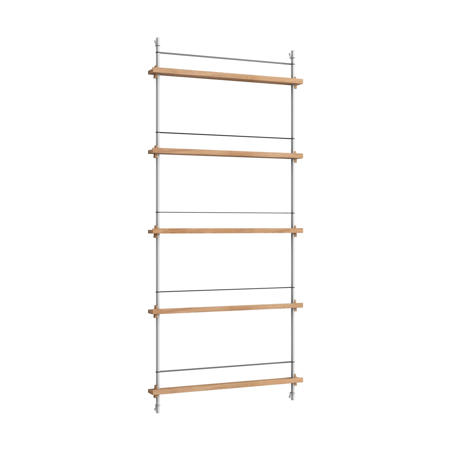 Magazine Shelving magazine rack, Oak-stainless steel, 85x180x7 cm, MS.180.1 MOEBE