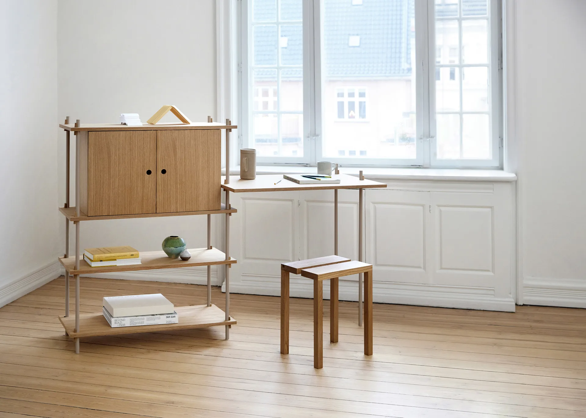 Shelving System shelf with cabinet, Black, 163x85x35 cm, S.85.2.C MOEBE