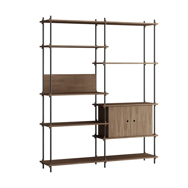 Shelving System shelf with cabinet - Smoked oak-black, 163x200x35 cm, S.200.2.C - MOEBE