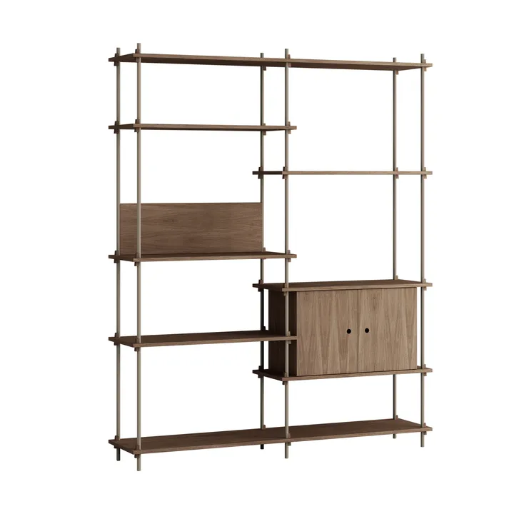 Shelving System shelf with cabinet - Smoked oak-warm grey, 163x200x35 cm, S.200.2.C - MOEBE
