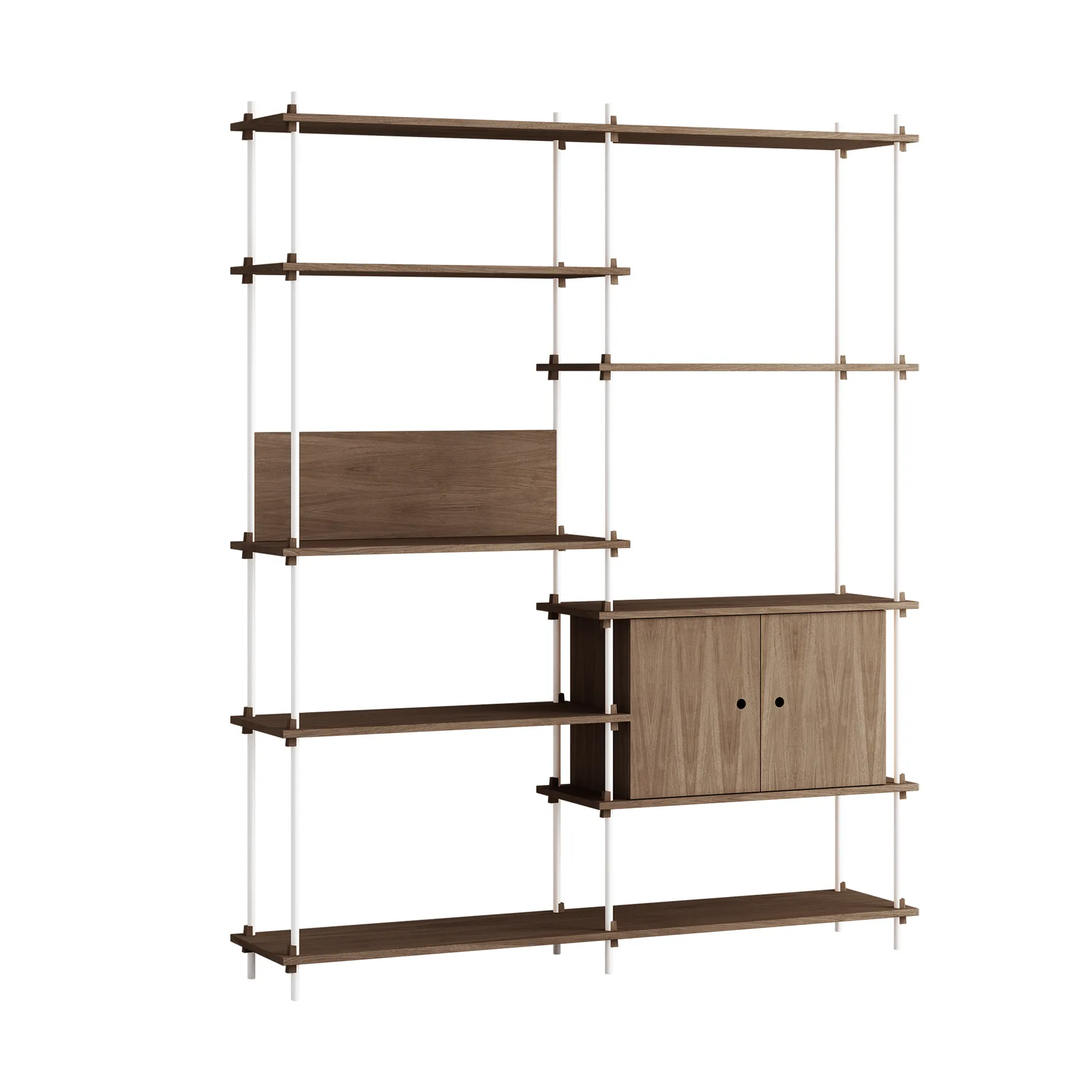 Shelving System shelf with cabinet, Smoked oak-white, 163x200x35 cm, S.200.2.C MOEBE