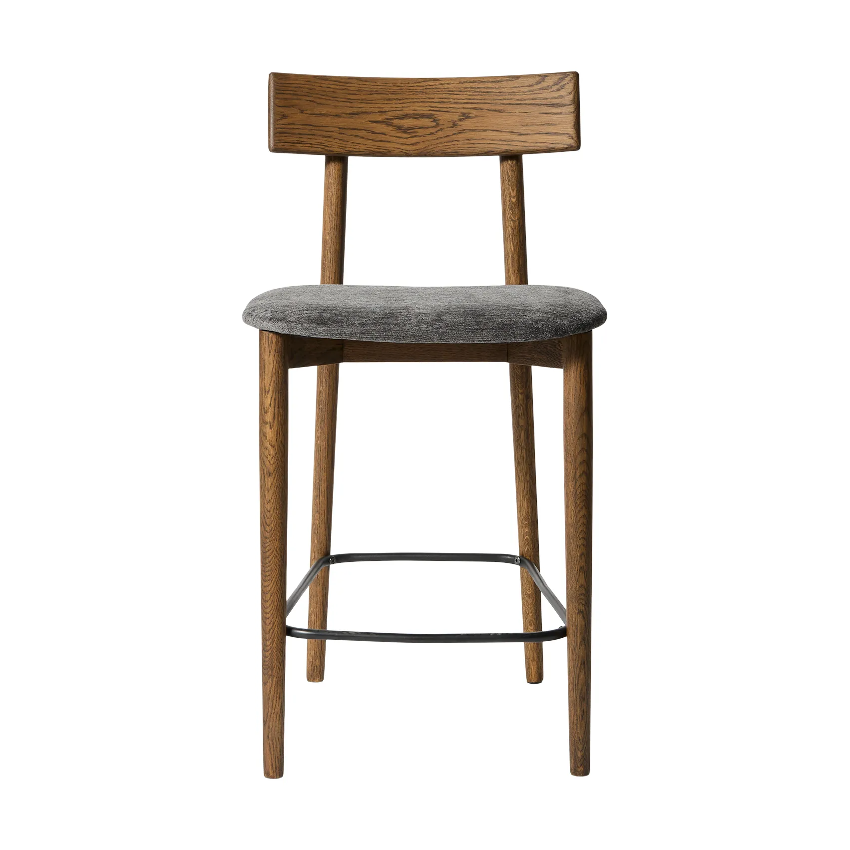 Tetra bar stool, Granite-colored fabric–dark oiled oak MUUBS