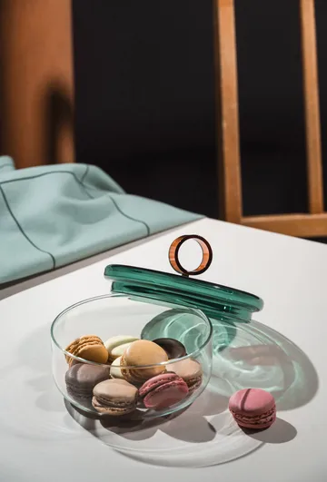Loop low bowl with lid Ø15 cm - Klar-teal-amber - Muurla