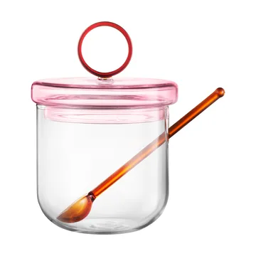 Loop sugar bowl incl spoon Ø14 cm - Clear-pink-amber - Muurla