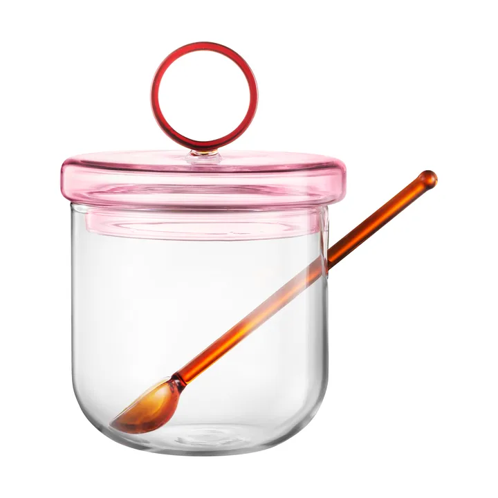 Loop sugar bowl incl spoon Ø14 cm - Clear-pink-amber - Muurla