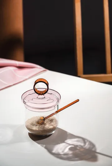 Loop sugar bowl incl spoon Ø14 cm - Clear-pink-amber - Muurla