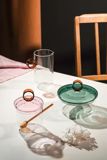 Loop sugar bowl incl spoon Ø14 cm - Clear-pink-amber - Muurla