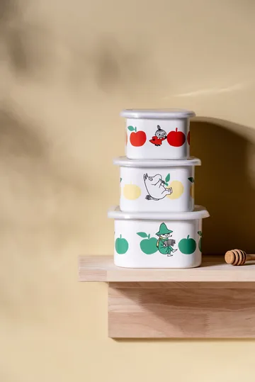 Moomin enamel jar with lid 1.5 L - Joyfull Apples-green - Muurla