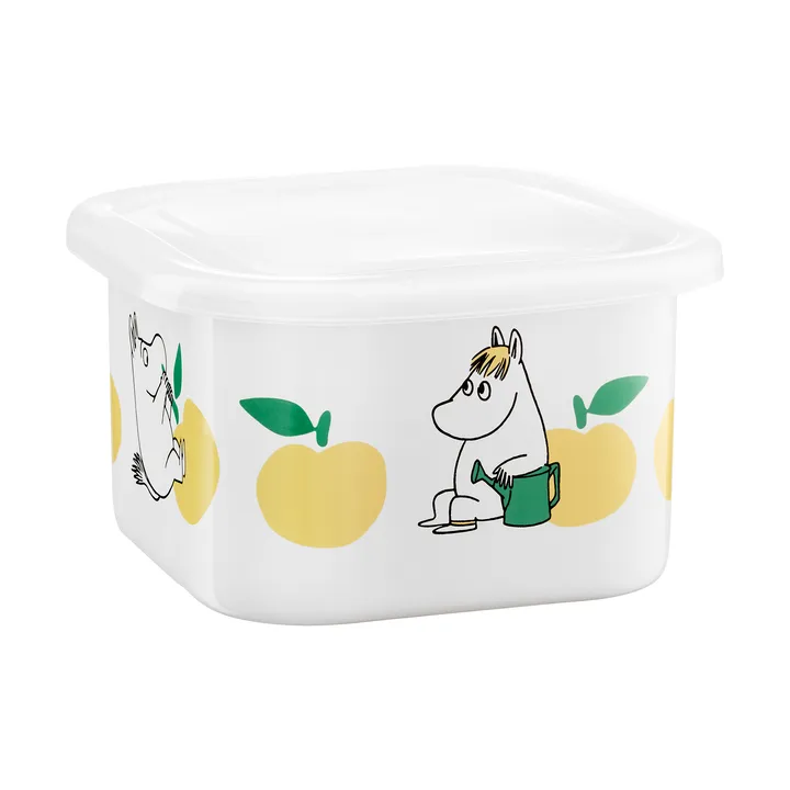 Moomin enamel tin with lid 1 L - Joyfull Apples-yellow - Muurla