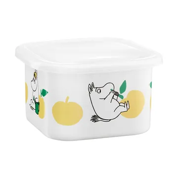 Moomin enamel tin with lid 1 L - Joyfull Apples-yellow - Muurla