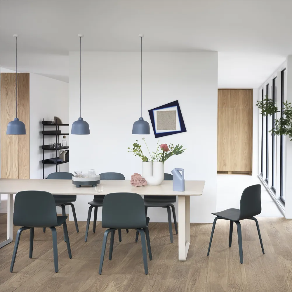70/70 dining table 255x108 cm, Grey linoleum-Plywood-Sand Muuto