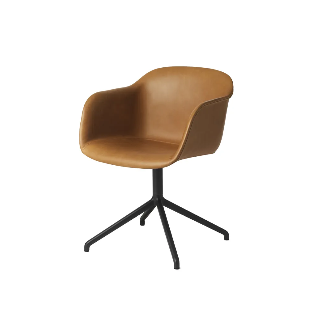 Fiber armchair office chair swivel base with return, Cognac leather-anthracite black Muuto