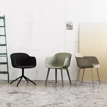 Fiber armchair tube base - Refine leather black-Black - Muuto