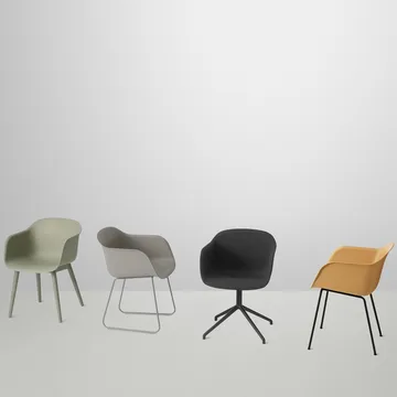 Fiber armchair tube base - Refine leather black-Black - Muuto
