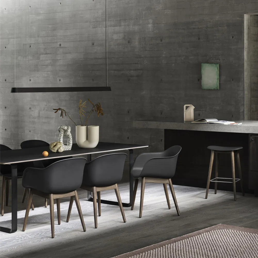 Fiber armchair wooden legs, Leather stone, brown stained oak legs Muuto
