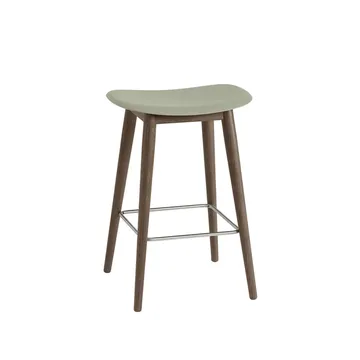 Fiber bar stool 75 cm - Dusty green, dark brown stained legs - Muuto