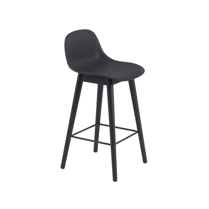 Fiber barstool with backrest 65 cm - Black-black legs - Muuto