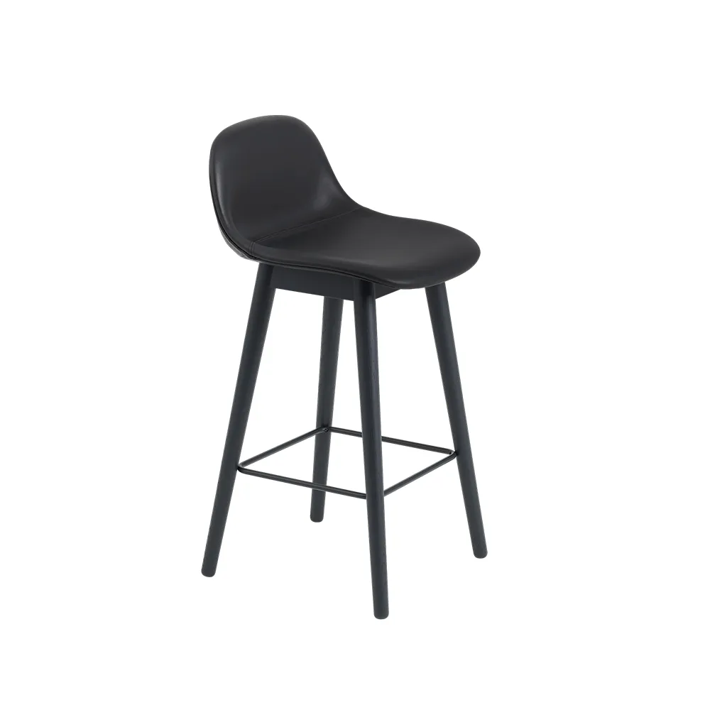 Fiber barstool with backrest 75 cm, Leather black-black legs Muuto