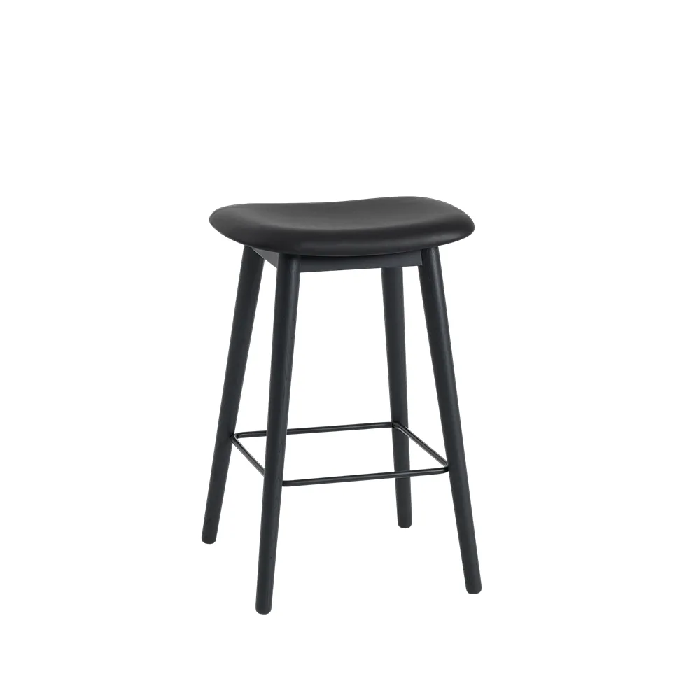 Fiber counter stool 65 cm, Leather black, black leg Muuto