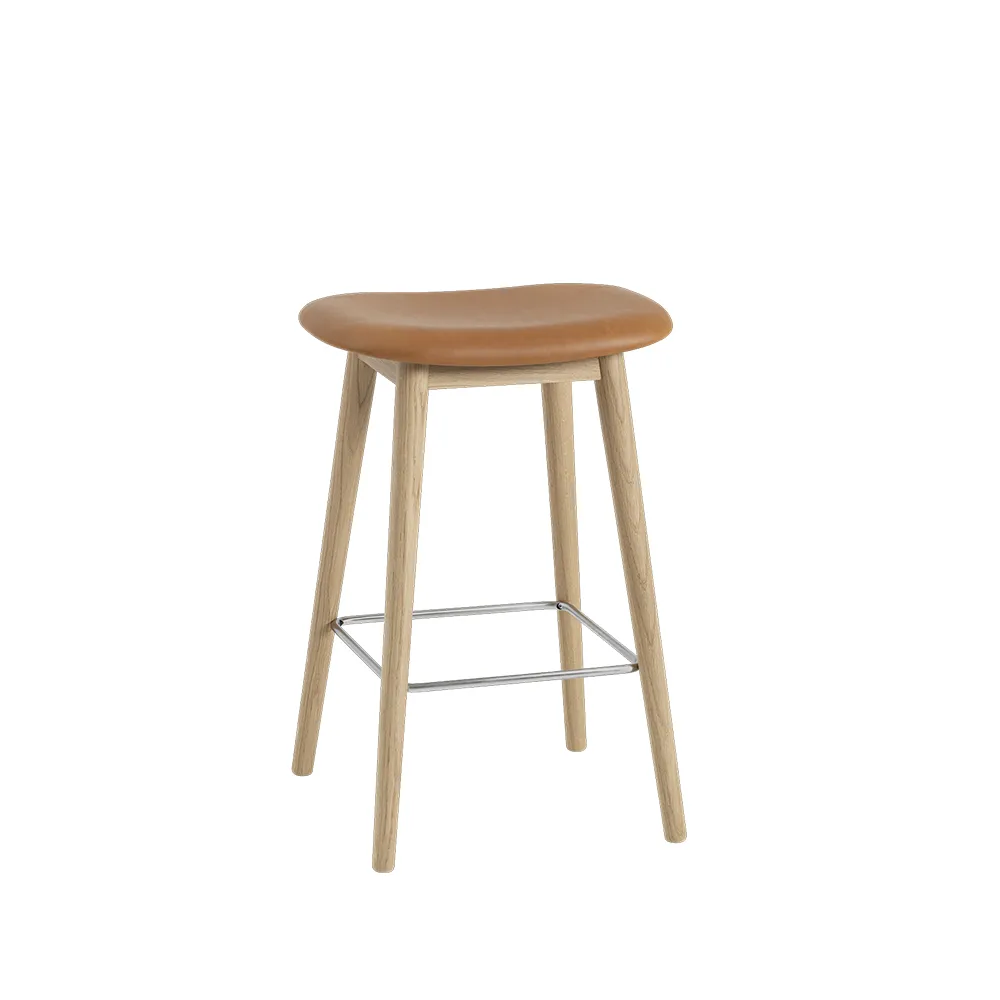 Fiber counter stool 65 cm, Leather cognac, oak legs Muuto