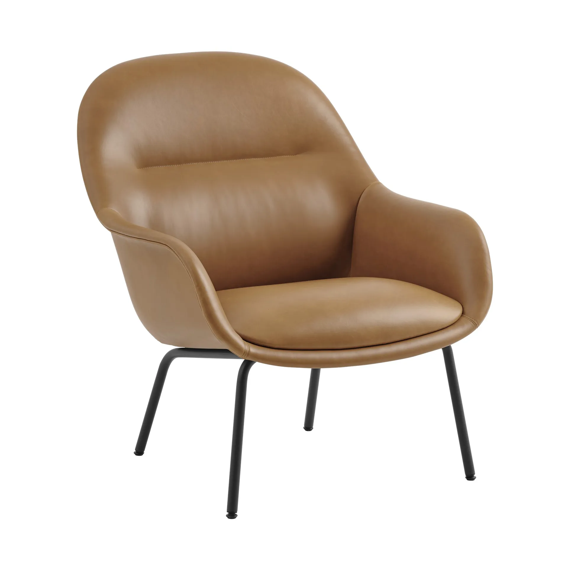 Fiber Lounge armchair with steel legs, Refine leather cognac-black Muuto