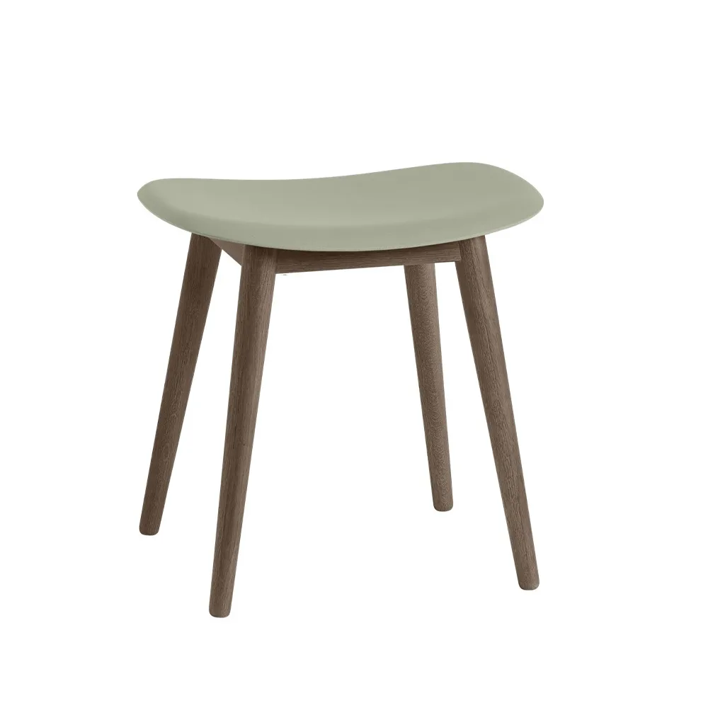 Fiber stool, Dusty green, dark brown stained legs wooden legs Muuto