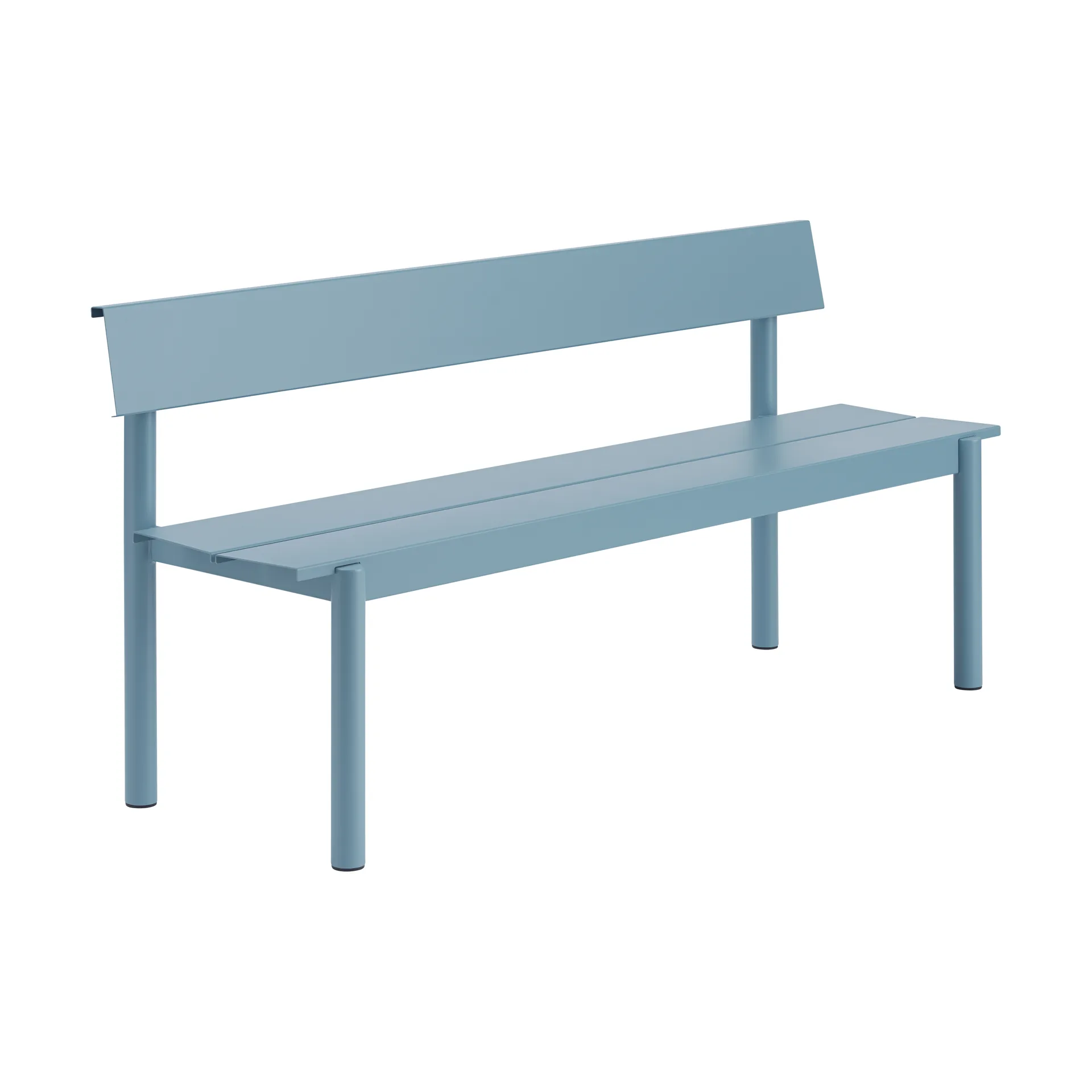 Linear Steel bench with backrest, Pale blue, 170x34 cm Muuto