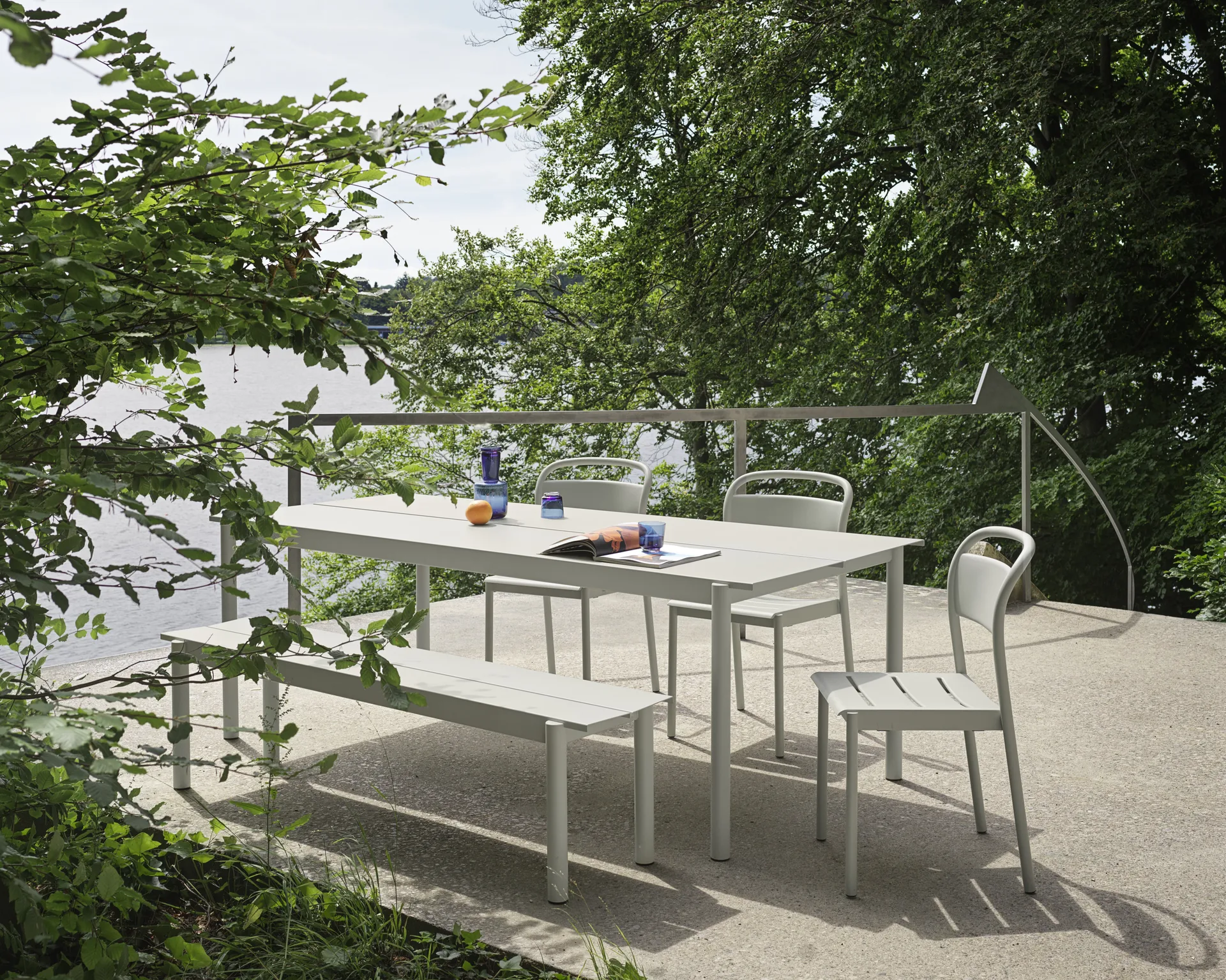 Linear steel table table 220x90 cm, Grey (RAL 7044) Muuto