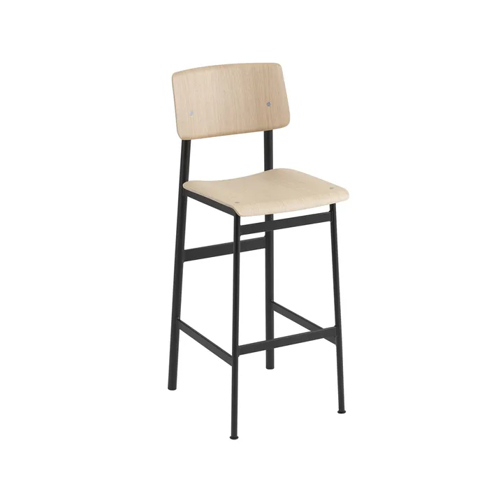 Loft barstool - Oak, high, black steel legs - Muuto