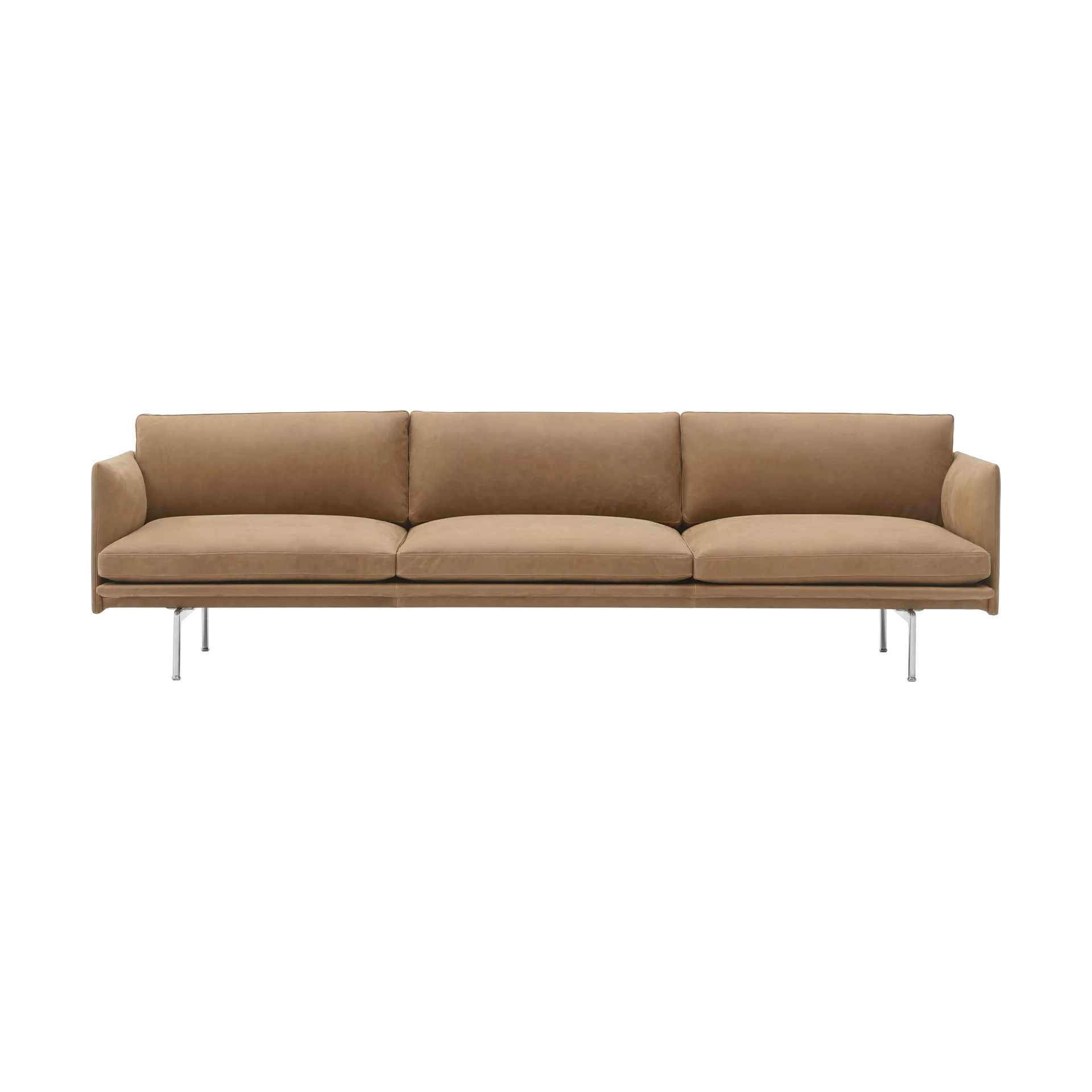 Outline 3.5-seater sofa polished aluminum, Grace leather Camel Muuto