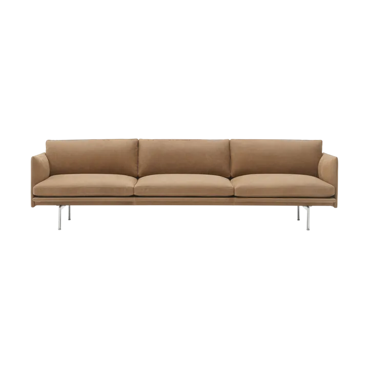 Outline 3.5-seater sofa polished aluminum - Grace leather Camel - Muuto
