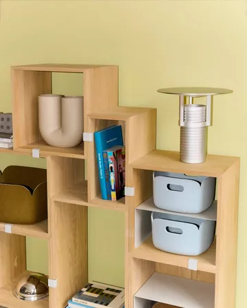 Stacked 2.0 shelving with back plate, large - oak - Muuto