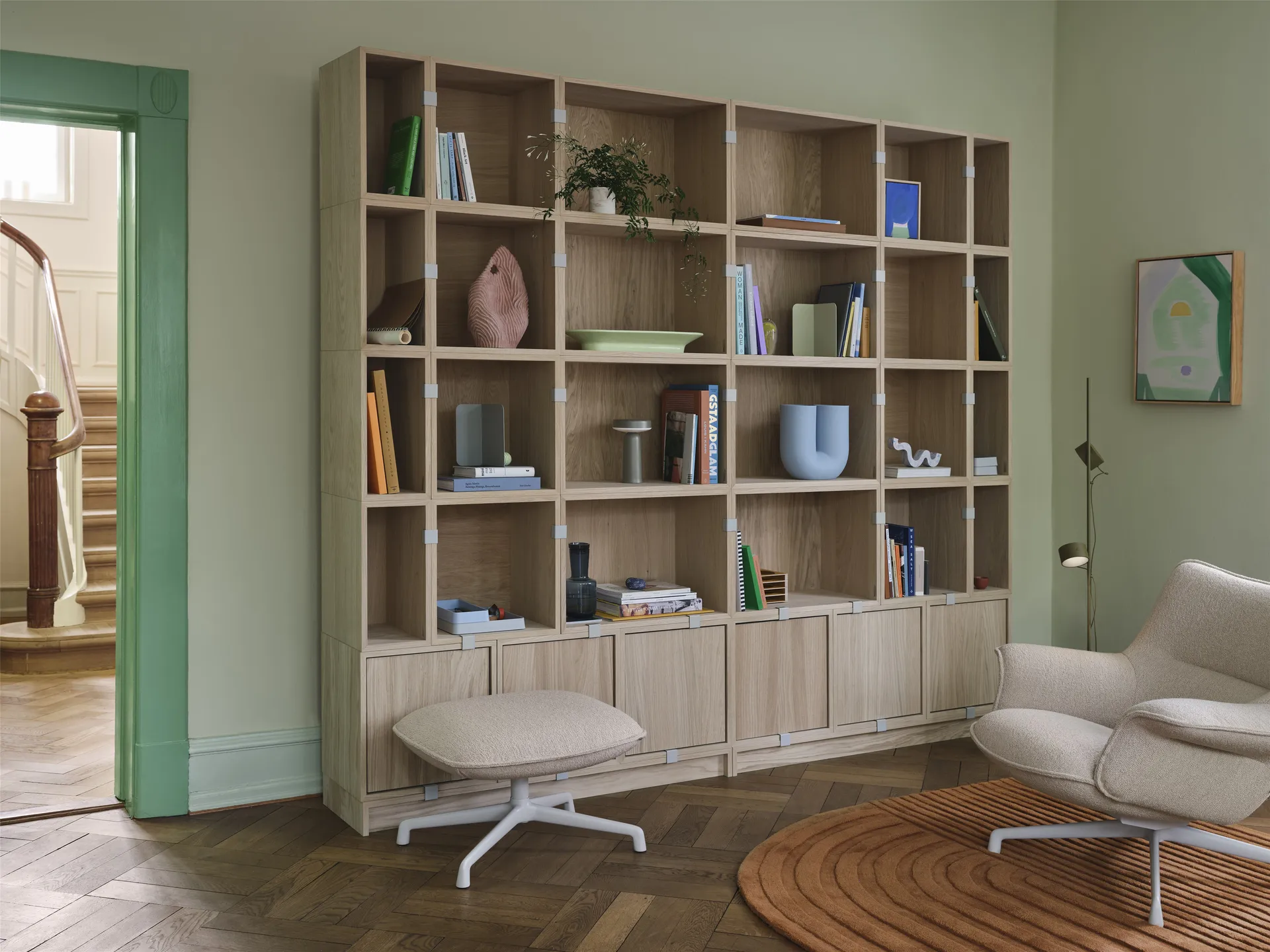 Stacked storage system Bookcase Configuration 1, Oak Muuto