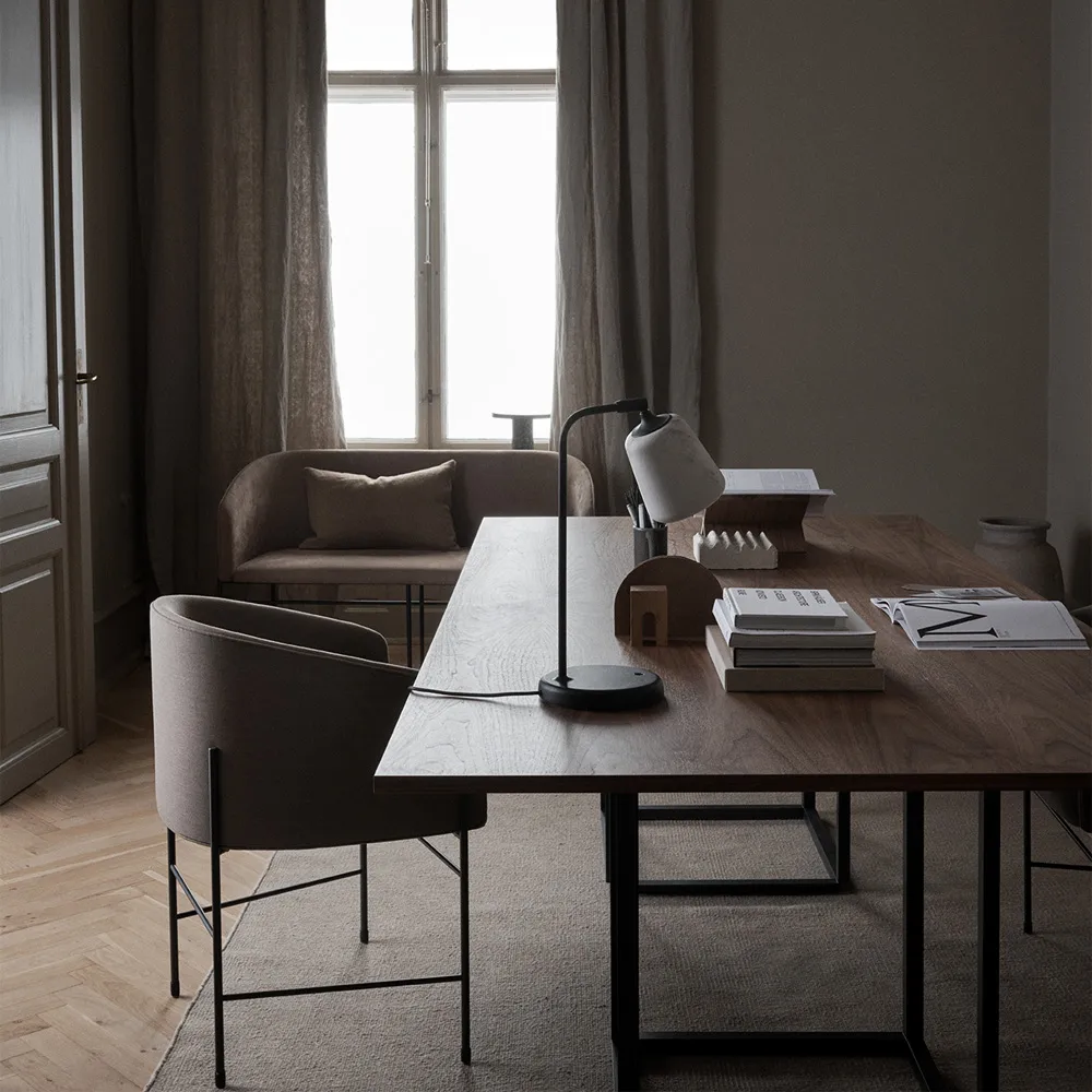 Florence rectangular dining table, Walnut. black stand New Works