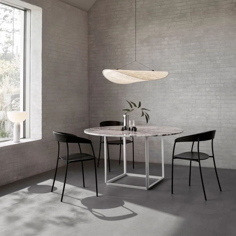 Florence round dining table, Gris du marais marble. ø120 cm. black stand New Works
