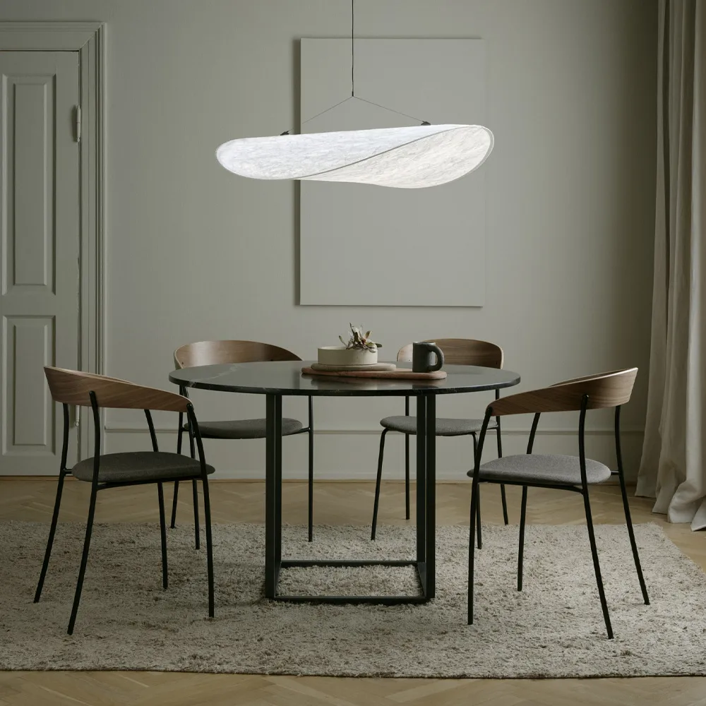 Florence round dining table, Gris du marais marble. ø120 cm. black stand New Works